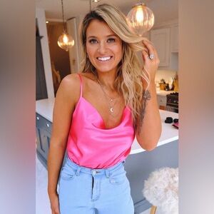 Cloud ten satin cowl pink body suit size small